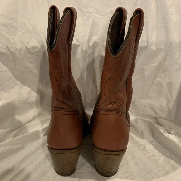 Vintage Dexter Women's 5.5 Brown‎ Leather Western Boots 70s USA Stacked Heel - Picture 3 of 9
